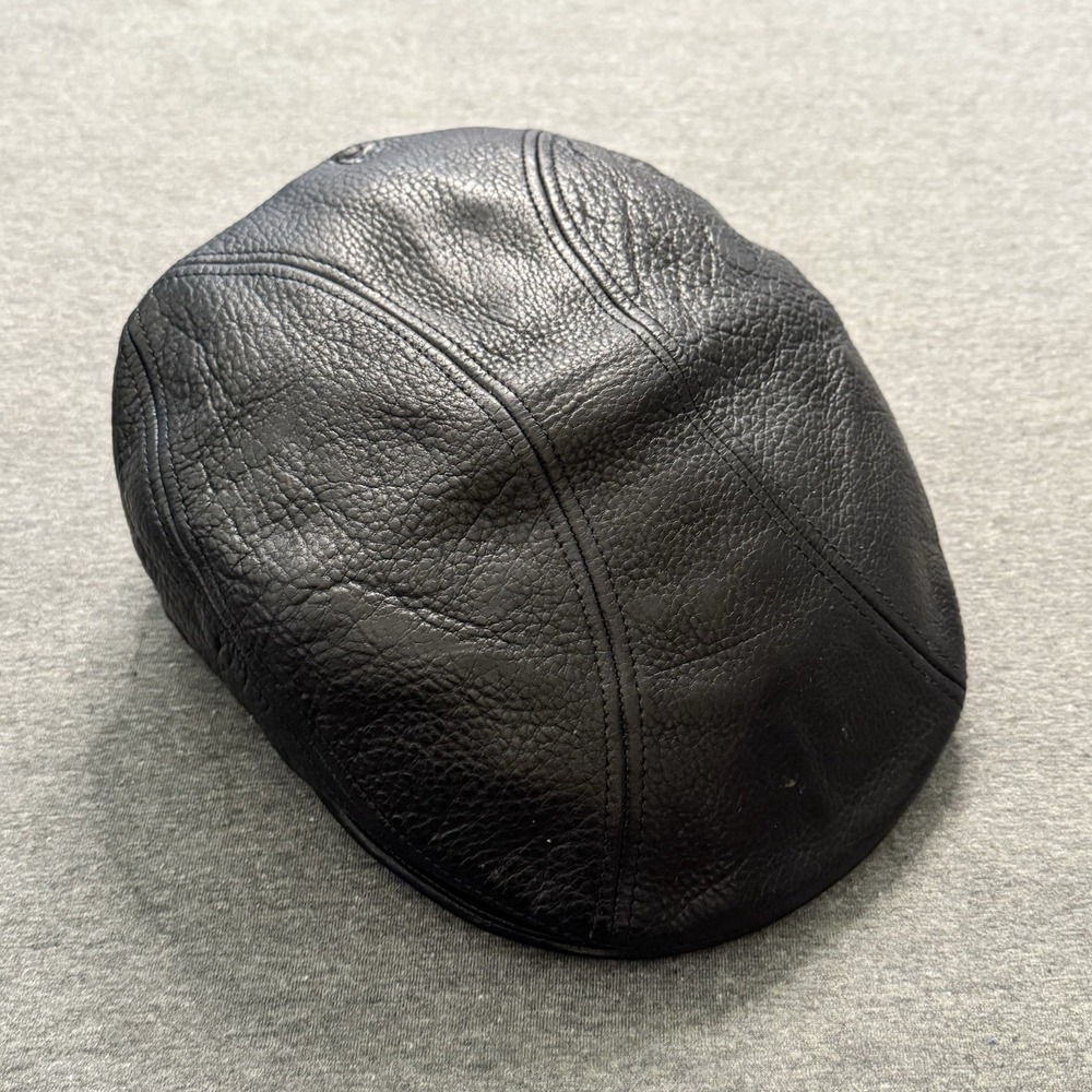 Wilsons Leather Vintage Black Newsboy Gatsby Flat Cap Cabbie Hat India Sz L/XL